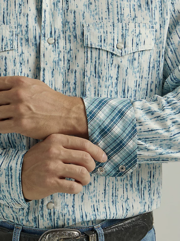 lietaini zils 20 reižu konkurētspējīgs moderna komforta krekls ar garām piedurknēm rietumu apdruku vīriešiem apģērbs Wrangler BFNTB490